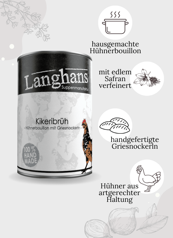 KIKERIBRÜH . Hühnerbouillon mit Griesnockerln